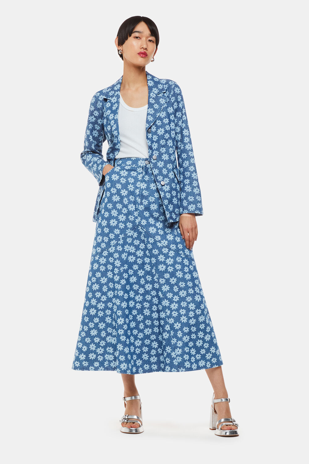 Graphic Daisy Denim Maxi Skirt